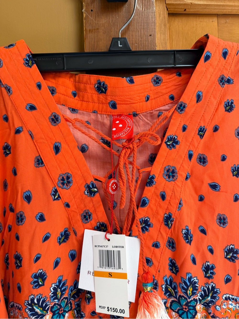 Red Carter Coral & Navy Floral Boho Printed Tie Mini Dress, Tunic, or Cover up